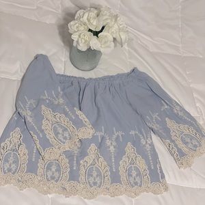 Charlotte Russe - Light Blue - Off The Shoulder Blouse - Crochet Detail